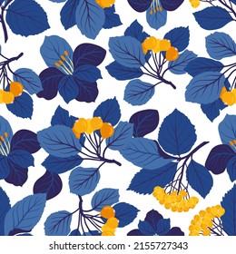 Flowers seamless pattern. Pink color. Modern trendy Matisse minimal style. 