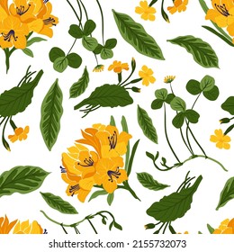 Flowers seamless pattern. Pink color. Modern trendy Matisse minimal style. 