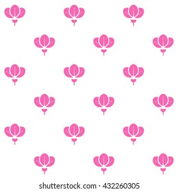 Flowers seamless pattern. Pink flowers on White color background. Vector