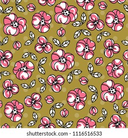 Flowers. Seamless pattern. Primitive style. 