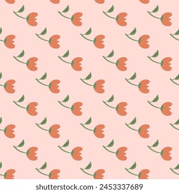 Flowers seamless pattern. Red wildflowers endless background. Summer pink meadow repeat cover. Botanic loop ornament. Vector flat hand drawn illustration.