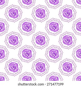 Flowers. Seamless pattern with rose and wreath. Hand-drawn background. Vector illustration. Real watercolor drawing