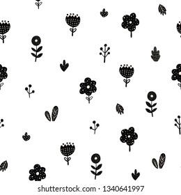 Flowers seamless pattern in scandinavian style. Creative floral background. Vector illustration
