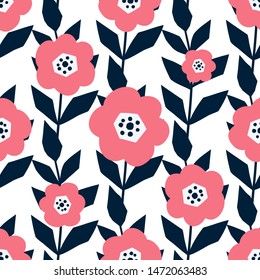 Flowers seamless pattern. Scandinavian style, vector illustration. Design for fabric, wrapping, textile, wallpaper, apparel.