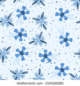 Blumen nahtloses Muster. Skandinavischer Hintergrund. Vektorgrafik für Stoffdesign, Geschenkpapier, Babybekleidung, Textilien, Karten.