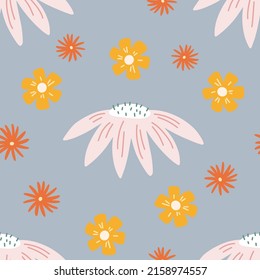Flowers seamless pattern. Scandinavian style background. Vector illustration for fabric design, gift paper, baby clothes, textiles, cards