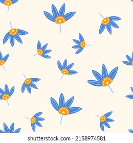 Flowers seamless pattern. Scandinavian style background. Vector illustration for fabric design, gift paper, baby clothes, textiles, cards