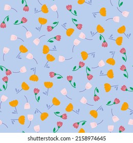 Blumen nahtloses Muster. Skandinavischer Hintergrund. Vektorgrafik für Stoffdesign, Geschenkpapier, Babybekleidung, Textilien, Karten