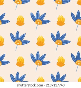 Flowers seamless pattern. Scandinavian style background. Vector illustration for fabric design, gift paper, baby clothes, textiles, cards