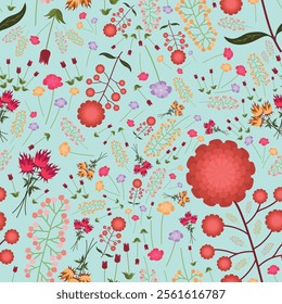 Flowers seamless pattern. Simple cute drawing flowers seamless pattern with floral, tropical, botanical for background, backdrop, fabrics, textiles, fiber, wallpaper and print in vector flowers style.