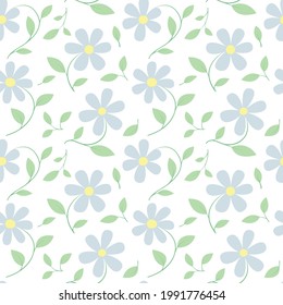 Flowers seamless pattern. Soft, pastel color flowers and leaves endless background. Floral unending texture. Part of set. 