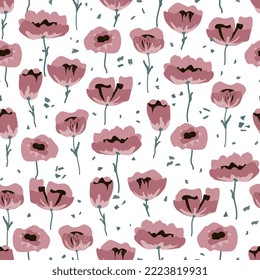 flowers seamless pattern. Summer floral background with poppies, tulips