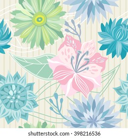 Flowers seamless pattern template background. Vector illustration.