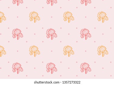 Flowers seamless pattern template for fashion prints. Vector illustration of iris flower in hand drawing style for background, wrapping paper, fabric, surface design.