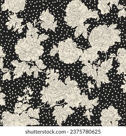 Flowers seamless pattern trendy winter colors. vector illustration. big flowers with dot. Floral background textures.