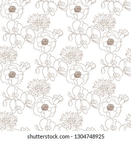 Flowers seamless pattern. Vector background for the holidays. Modern design for paper, covers, fabrics, interiors, etc.