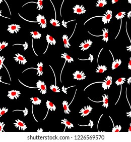 Flowers seamless pattern, vector, black and white