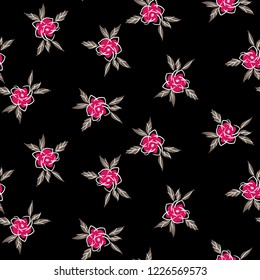 Flowers seamless pattern, vector, black and white