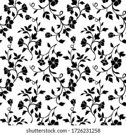 Flowers seamless pattern, vector, black and white