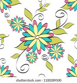 Flowers seamless pattern vector illustration for fabric, cloth, package, wall, decoration, furniture, printing media. Colorful background design. Flower icon. nature texture.