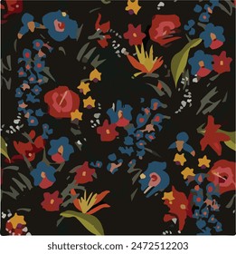 Flowers seamless pattern. vector illustration. Abstract flowers, floral vector with leaves