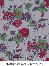 Flowers seamless pattern. vector illustration. Abstract flowers, floral vector with leaves