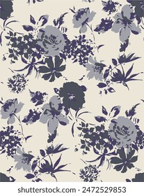 Flowers seamless pattern. vector illustration. Abstract flowers, floral vector with leaves