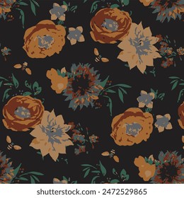 Flowers seamless pattern. vector illustration. Abstract flowers, floral vector with leaves