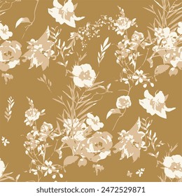 Flowers seamless pattern. vector illustration. Abstract flowers, floral vector with leaves