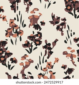 Flowers seamless pattern. vector illustration. Abstract flowers, floral vector with leaves