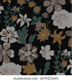 Flowers seamless pattern. vector illustration. Abstract flowers, floral vector with leaves