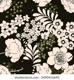 Flowers seamless pattern. vector illustration. Abstract flowers, floral vector with leaves.
