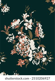 Flowers seamless pattern. vector illustration. Abstract flowers, floral vector with leaves