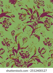 Flowers seamless pattern. vector illustration. Abstract flowers, floral vector with leaves