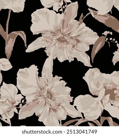 Flowers seamless pattern. vector illustration. Abstract flowers, floral vector with leaves