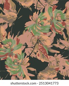 Flowers seamless pattern. vector illustration. Abstract flowers, floral vector with leaves