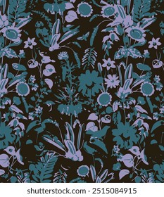 Flowers seamless pattern. vector illustration. Abstract flowers, floral vector with leaves