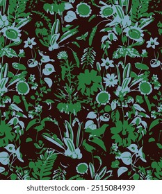 Flowers seamless pattern. vector illustration. Abstract flowers, floral vector with leaves