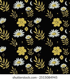 Flowers seamless pattern. vector illustration. Abstract flowers, floral vector with leaves