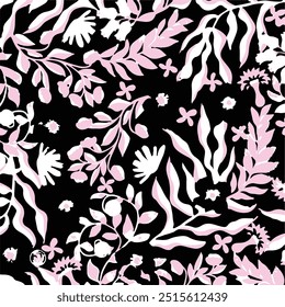 Flowers seamless pattern. vector illustration. Abstract flowers, floral vector with leaves