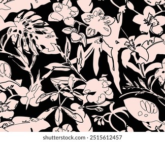 Flowers seamless pattern. vector illustration. Abstract flowers, floral vector with leaves