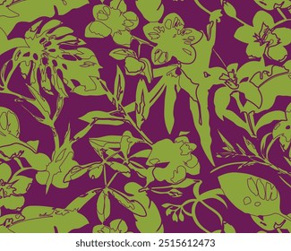 Flowers seamless pattern. vector illustration. Abstract flowers, floral vector with leaves