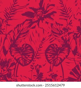Flores sin patrón. Ilustración vectorial. Flores Abstractas, Vector floral con hojas