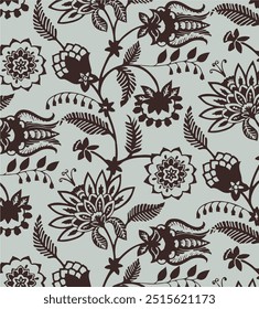 Flowers seamless pattern. vector illustration. Abstract flowers, floral vector with leaves