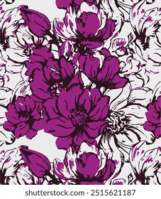 Flowers seamless pattern. vector illustration. Abstract flowers, floral vector with leaves