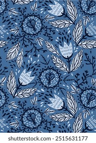 Flowers seamless pattern. vector illustration. Abstract flowers, floral vector with leaves