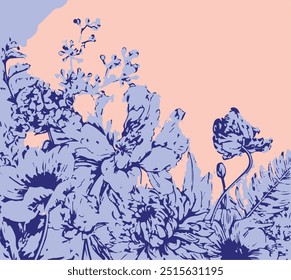 Flowers seamless pattern. vector illustration. Abstract flowers, floral vector with leaves