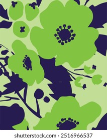 Flowers seamless pattern. vector illustration. Abstract flowers, floral vector with leaves