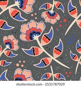 Flowers seamless pattern. vector illustration. Abstract flowers, floral vector with leaves