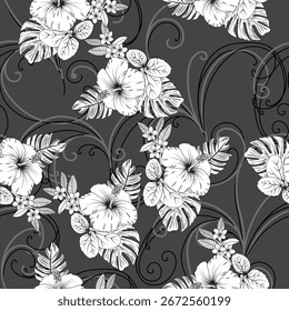 Flowers seamless pattern. vector illustration. Abstract flowers, floral vector with leaves